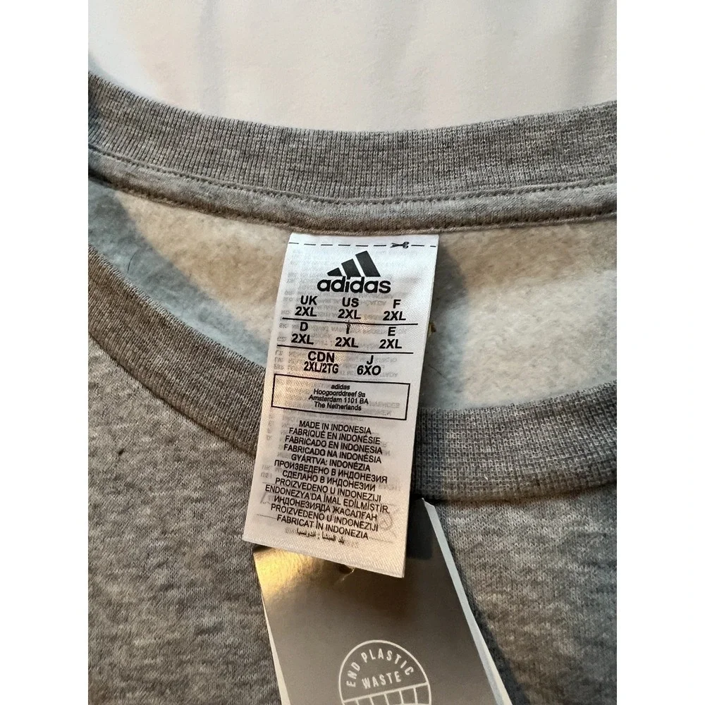 Adidas 2XL Gray Fleece Sweatshirt Mens NWT $45 (a13)